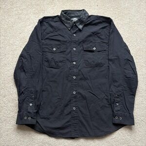 Harley Davidson Shirt Mens XL Black Button Up Leather Collar Casual Biker Vtg